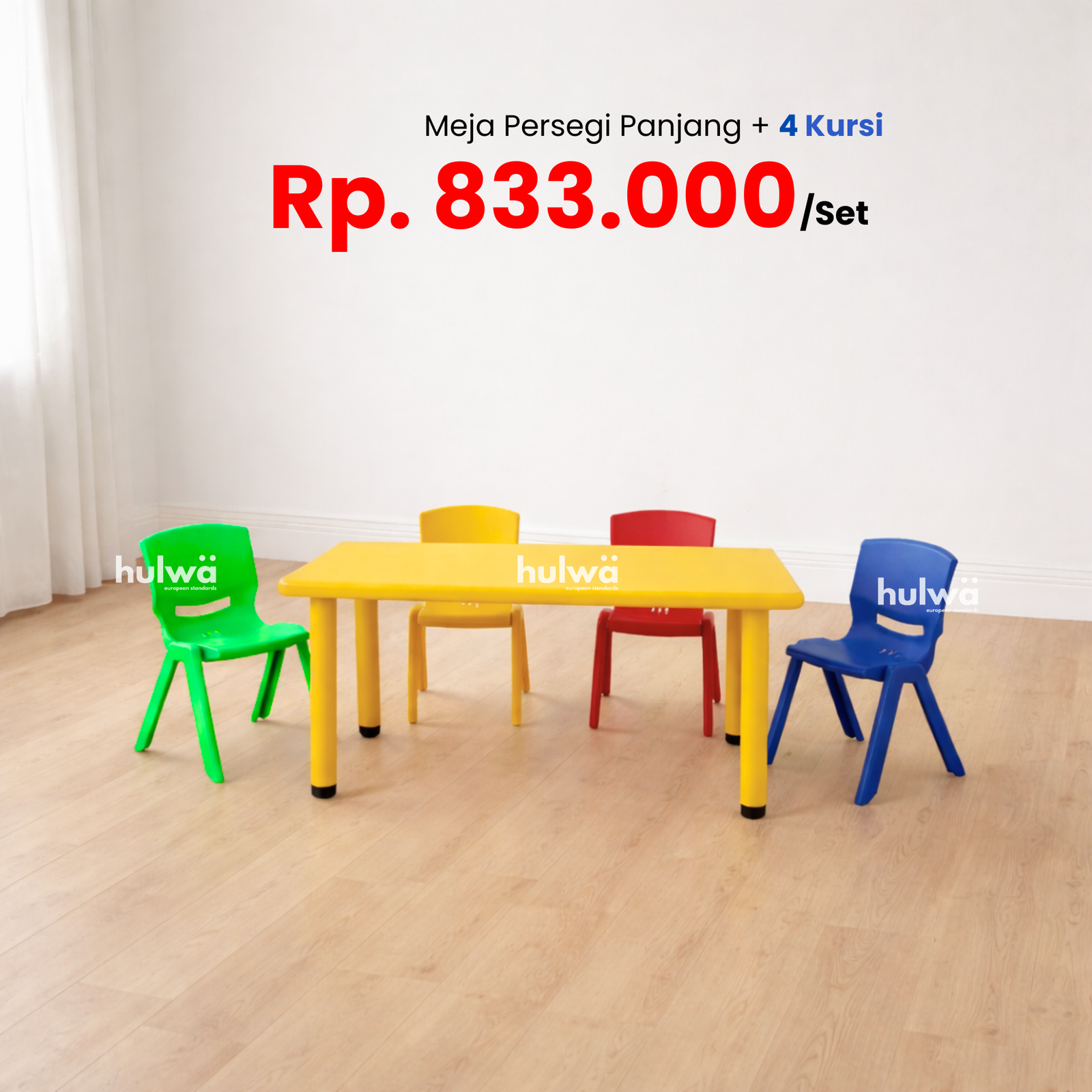 Set Meja Persegi Panjang + 4 Kursi (Hulwa)